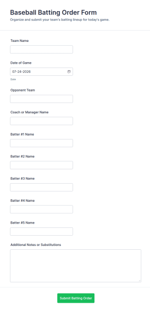 Baseball Batting Order Form Template