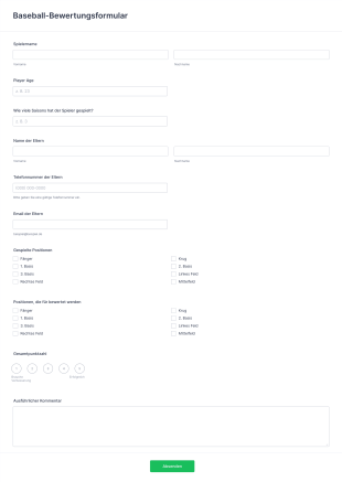 Baseball Bewertungsformular Form Template