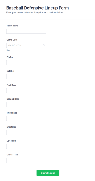 Baseball Defensive Lineup Form Template