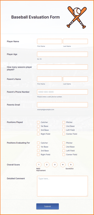 Baseball Evaluation Form Template
