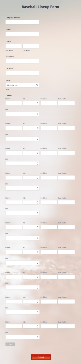Baseball Lineup Form Template