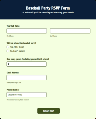 Baseball Party RSVP Form Template