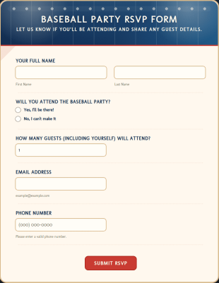 Baseball Party RSVP Form Template