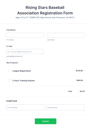 Baseball Registration Form Template