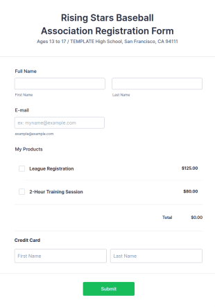 Baseball Registration Form Template