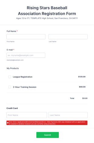 Baseball Registration Form Template