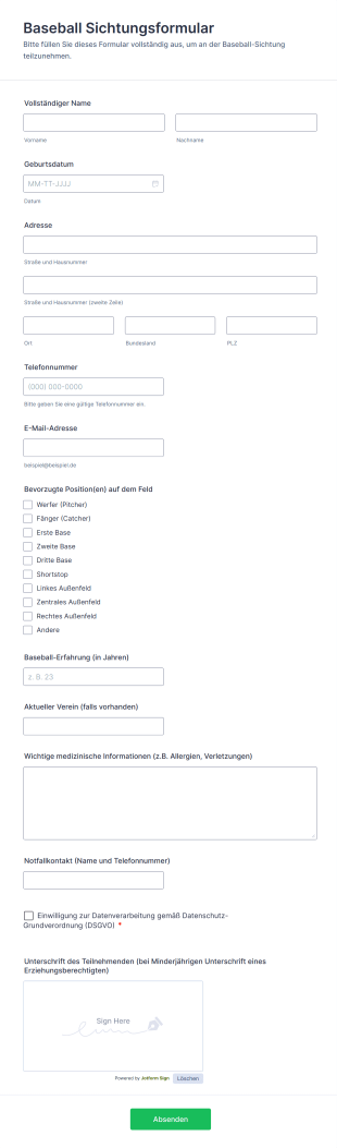 Baseball Sichtungsformular