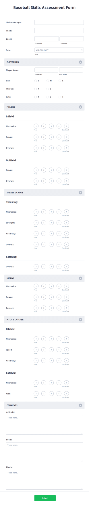 Baseball Skills Assessment Form Template