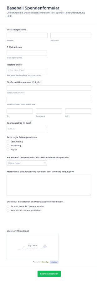 Baseball Spendenaktion Formular 🏟️🤝