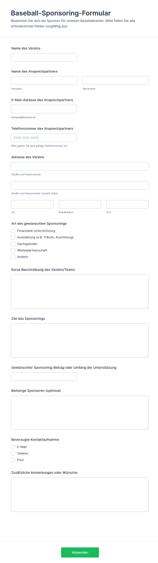 Baseball Sponsoring Formular