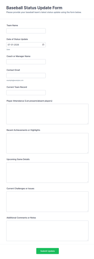 Baseball Status Update Form Template
