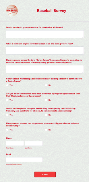 Baseball Survey Form Template