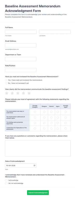 Baseline Assessment Memorandum Acknowledgment Form Template