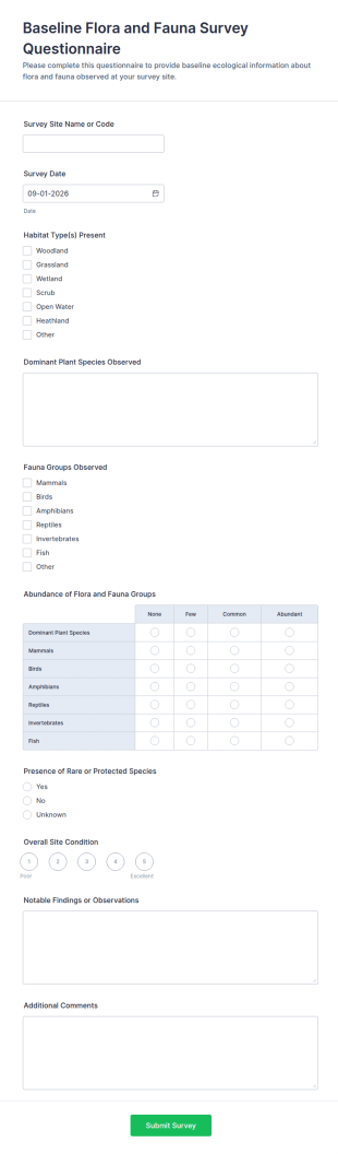 Baseline Flora And Fauna Survey Questionnaire Form Template