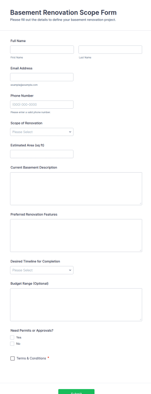 Basement Renovation Scope Form Template
