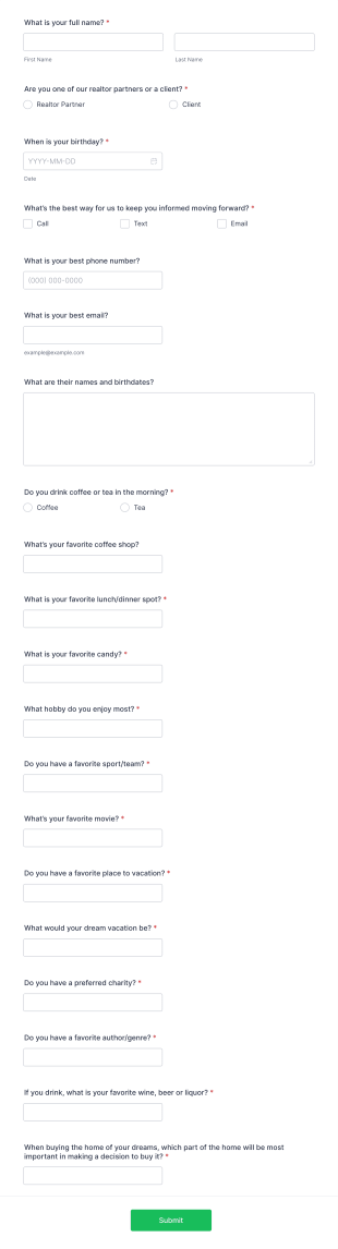 Basic Customer Information Form Template