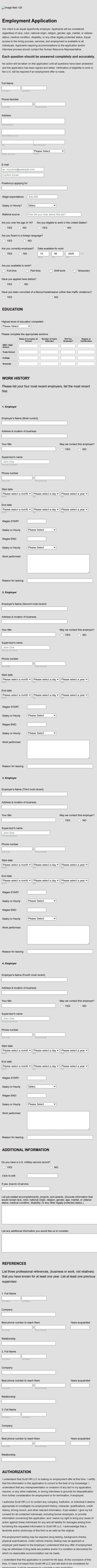 Basic Employment Application Form Template