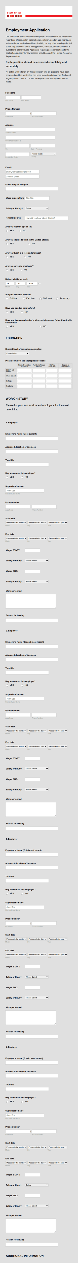 Basic Employment Application Form Template