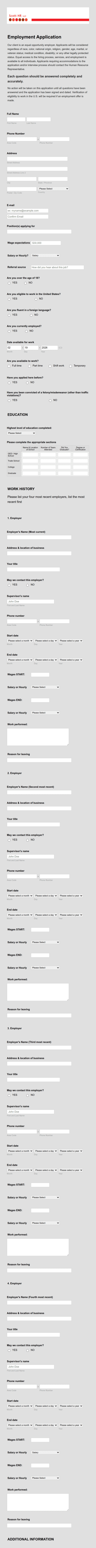 Basic Employment Application Form Template