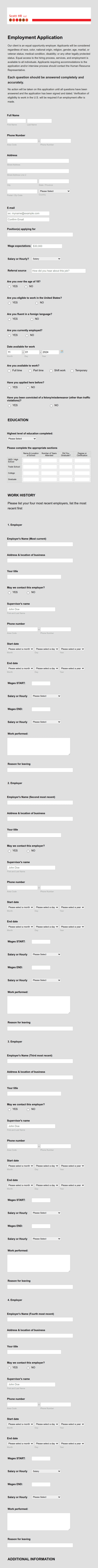 Basic Employment Application Form Template