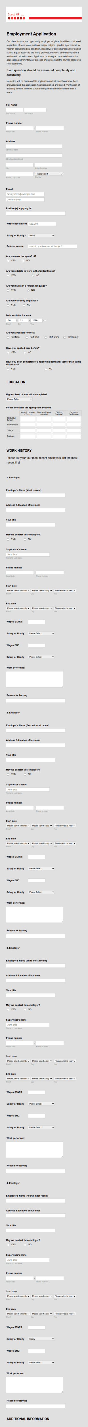 Basic Employment Application Form Template