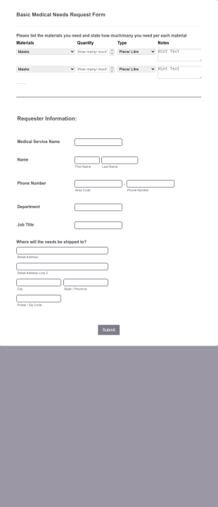 Basic Medical Needs Request Form Template