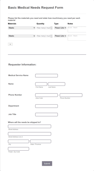 Basic Medical Needs Request Form Template