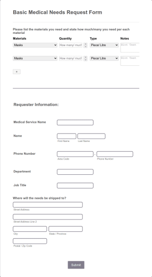 Basic Medical Needs Request Form Template