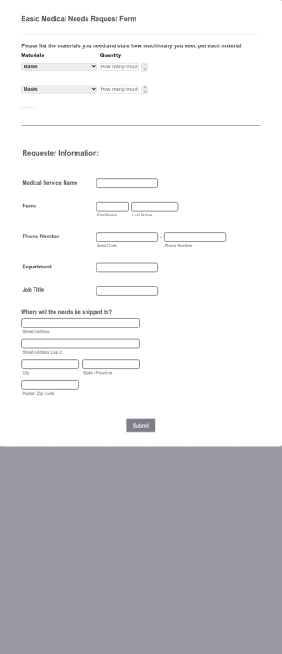 Basic Medical Needs Request Form Template