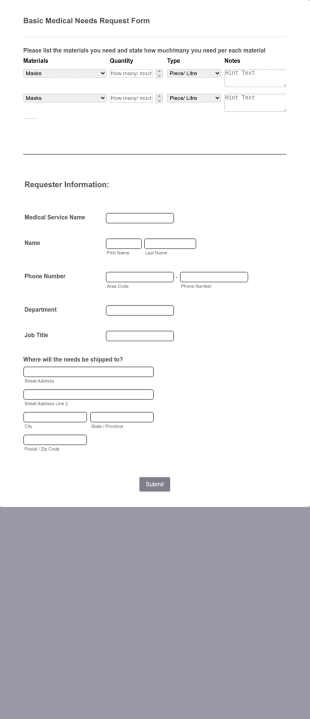Basic Medical Needs Request Form Template