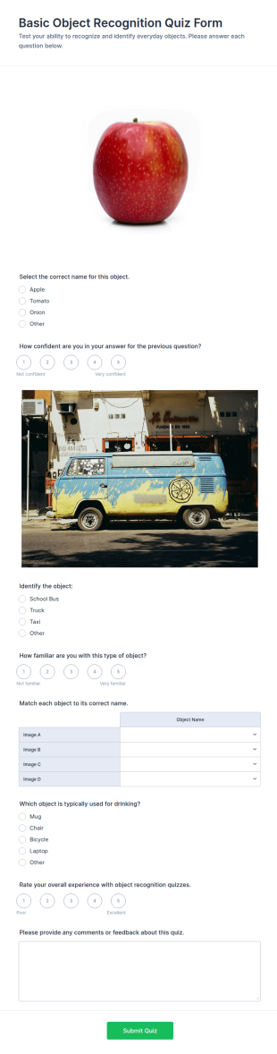 Basic Object Recognition Quiz Form Template