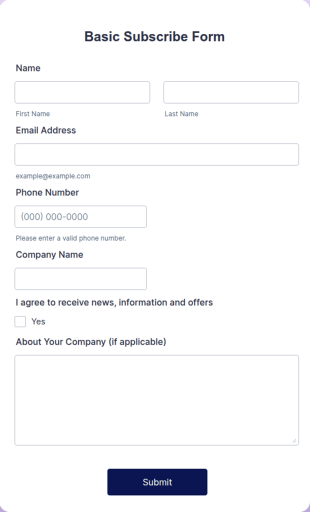 Basic Subscribe Form Template