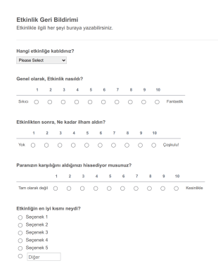 Basit Etkinlik Geri Bildirim Form Şablonu