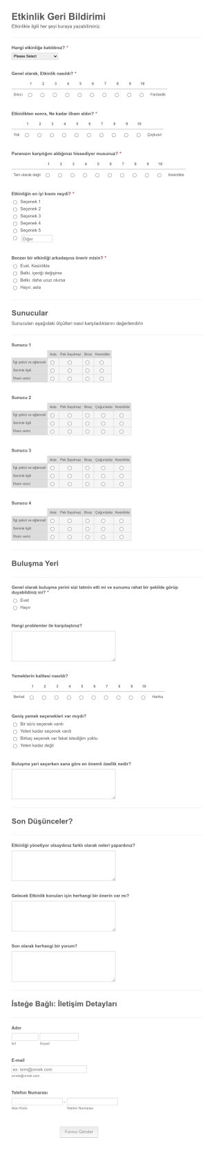 Basit Etkinlik Geri Bildirim Form Şablonu