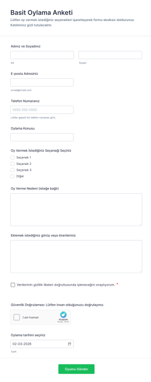 Basit Oylama Anketi Form Şablonu