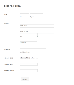 Basit Ürün Sipariş Form Template