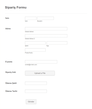 Basit Ürün Sipariş Form Şablonu