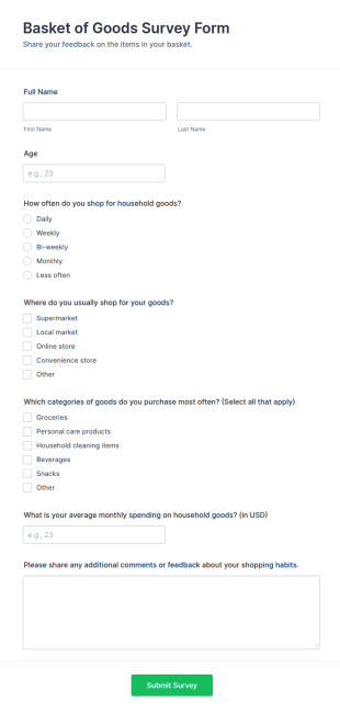 Basket Of Goods Survey Form Template