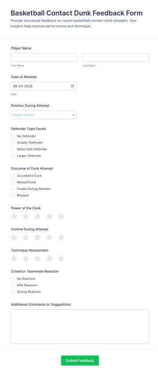 Basketball Contact Dunk Feedback Form Template