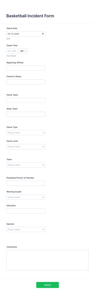 Basketball Incident Form Template