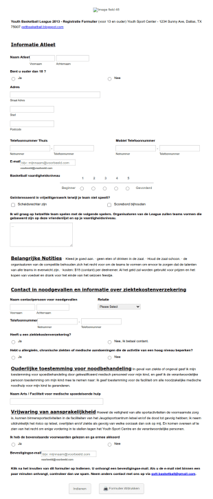 Basketball League Registratieformulier
