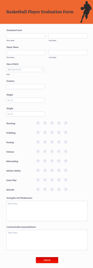 Basketball Player Evaluation Form Template
