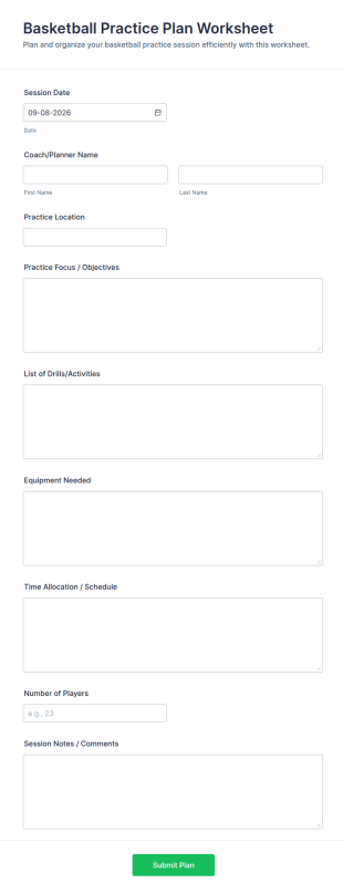 Basketball Practice Plan Form Template