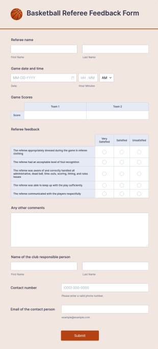 Basketball Referee Feedback Form Template