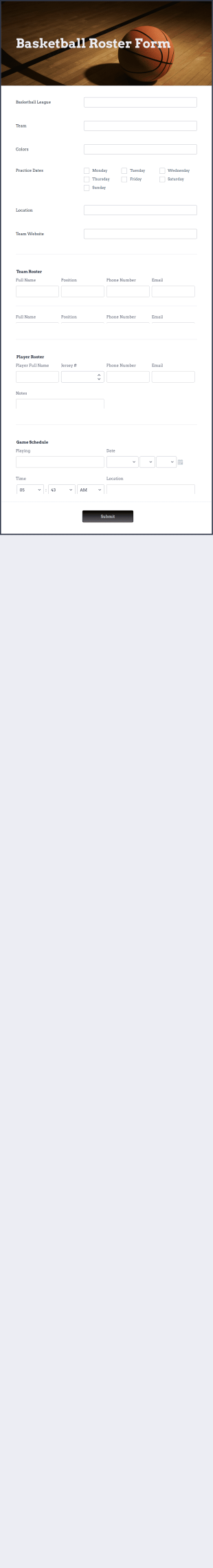 Basketball Roster Form Template