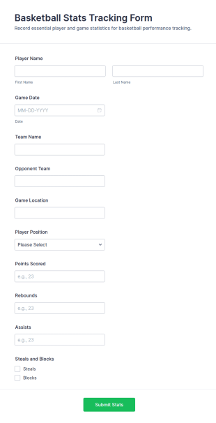 Basketball Stats Tracking Form Template
