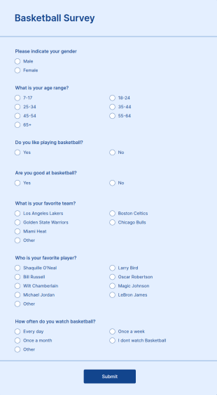 Basketball Survey Form Template