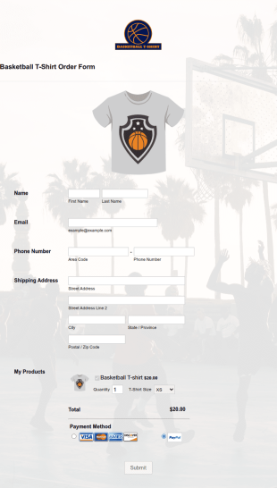 Basketball T Shirt Order Form Template