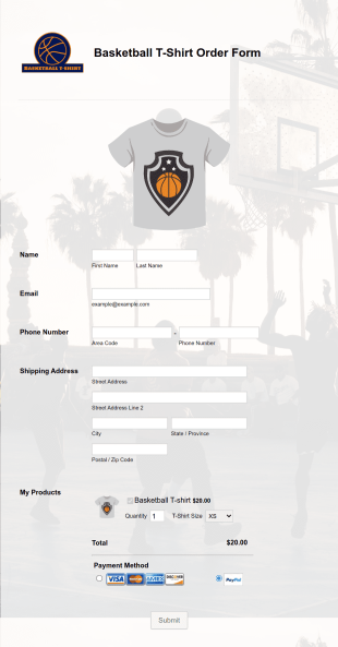 Basketball T Shirt Order Form Template