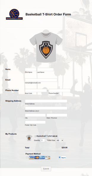 Basketball T Shirt Order Form Template